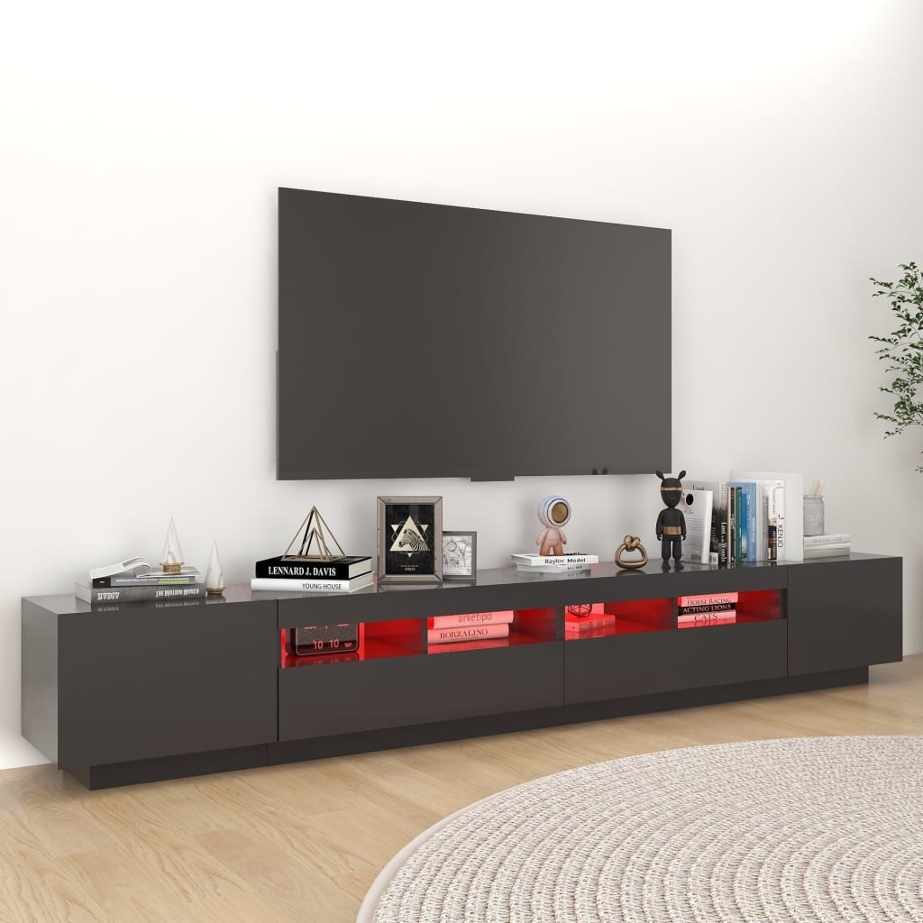 Tv-meubel met LED-verlichting 260x35x40 cm grijs