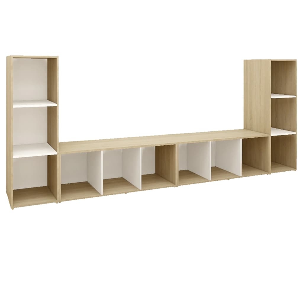 Tv-meubelen 4 st 107x35x37 cm spaanplaat wit sonoma eikenkleur