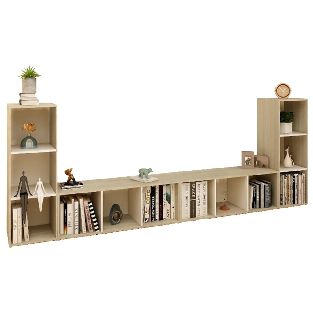 Tv-meubelen 4 st 107x35x37 cm spaanplaat wit sonoma eikenkleur