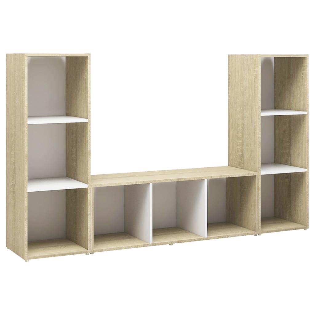 Tv-meubelen 3 st 107x35x37 cm spaanplaat wit sonoma eikenkleur