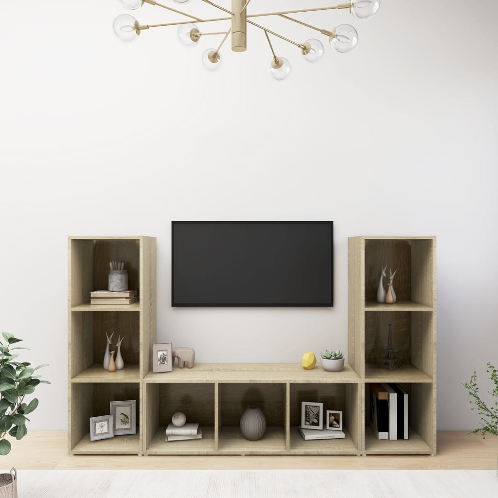 Tv-meubelen 3 st 107x35x37 cm spaanplaat sonoma eikenkleurig