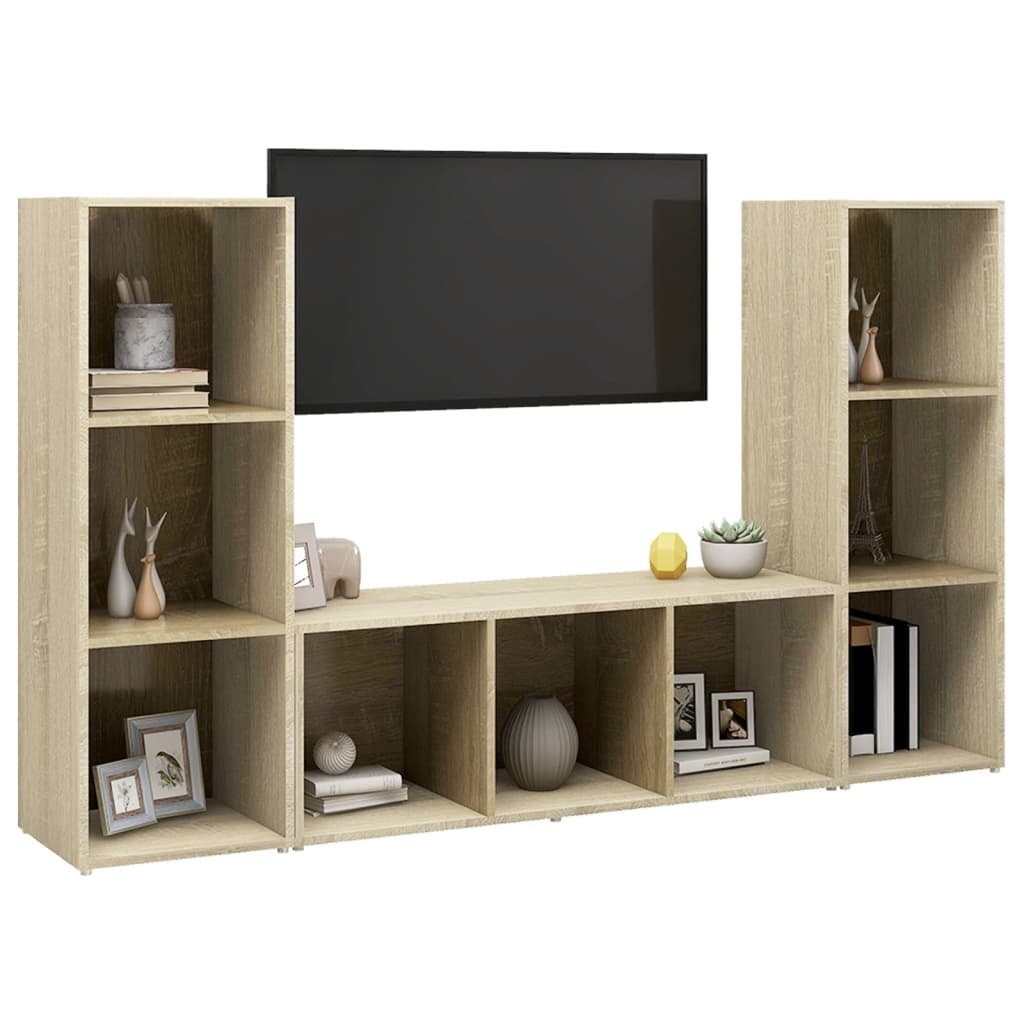 Tv-meubelen 3 st 107x35x37 cm spaanplaat sonoma eikenkleurig