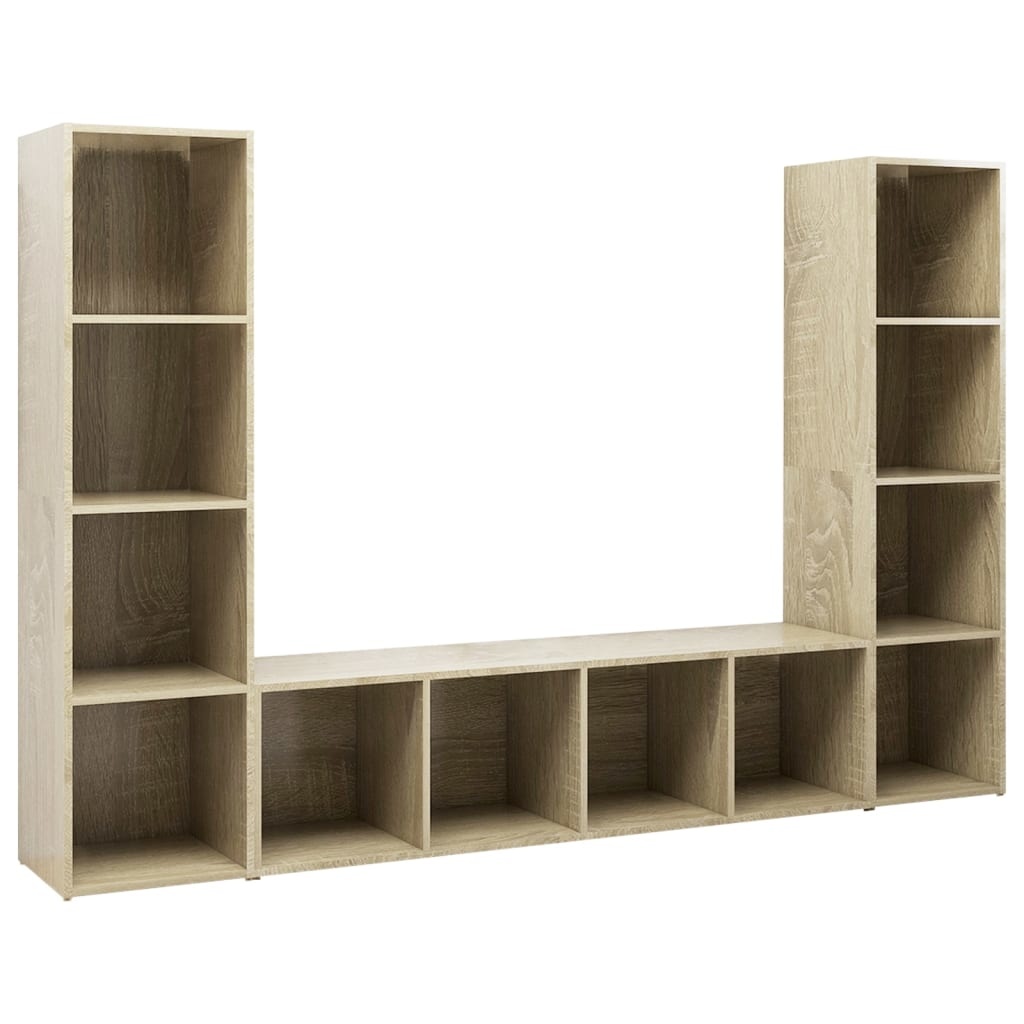 Tv-meubelen 3 st 142,5x35x36,5 cm spaanplaat sonoma eikenkleur
