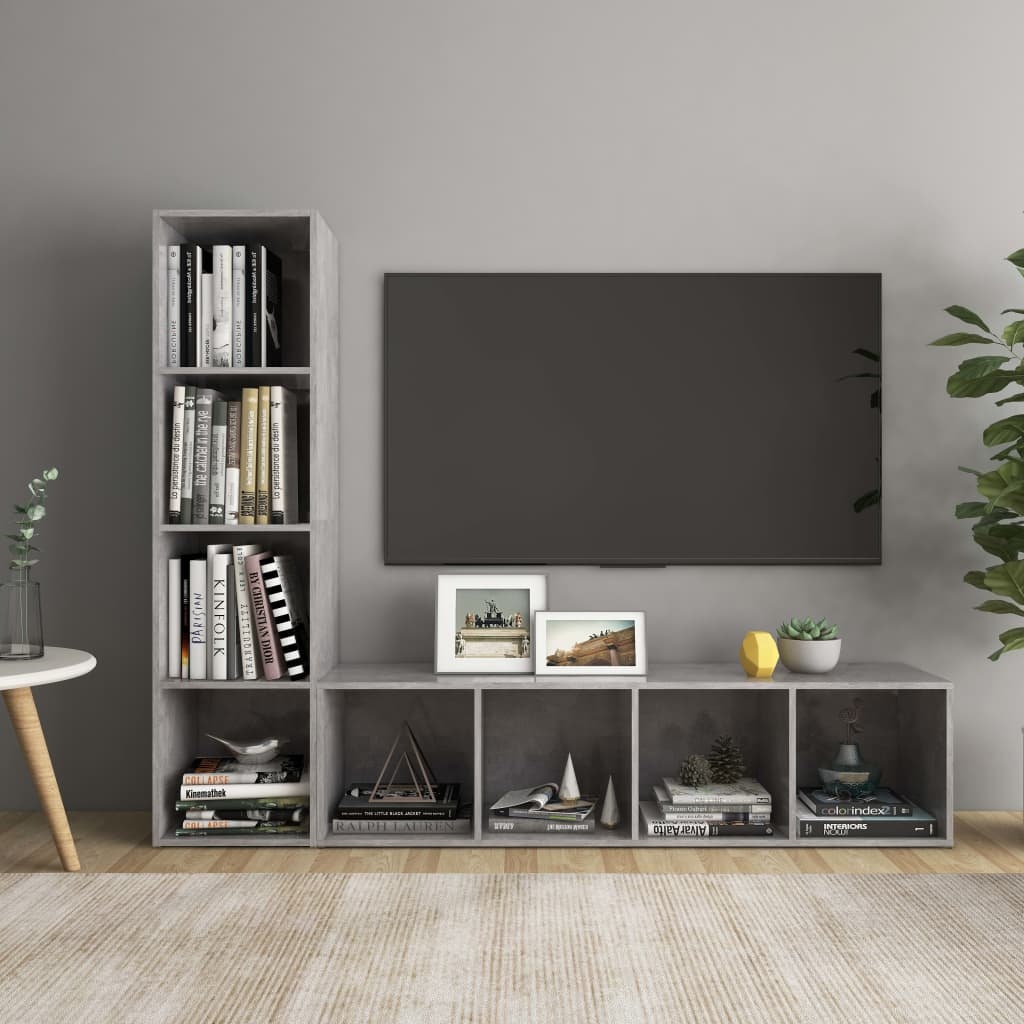 Tv-meubelen 2 st 142,5x35x36,5 cm spaanplaat betongrijs
