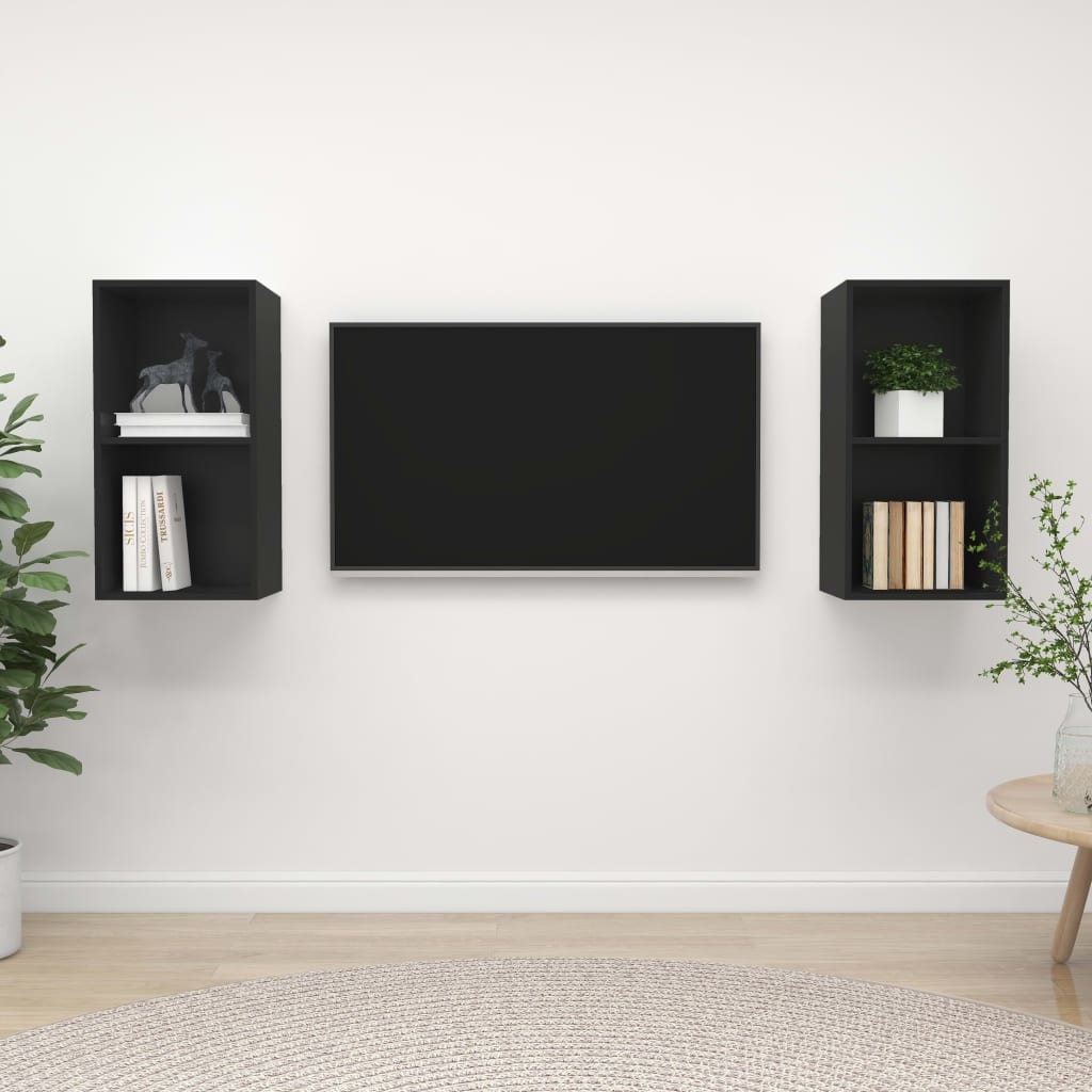 Tv-wandmeubelen 2 st spaanplaat zwart