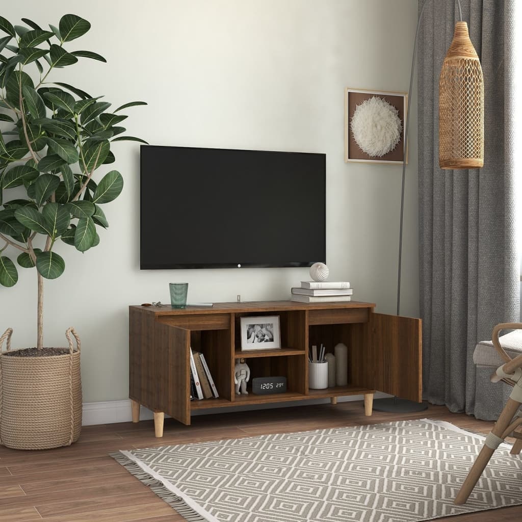 Tv-meubel met houten poten 103,5x35x50 cm bruineikenkleurig