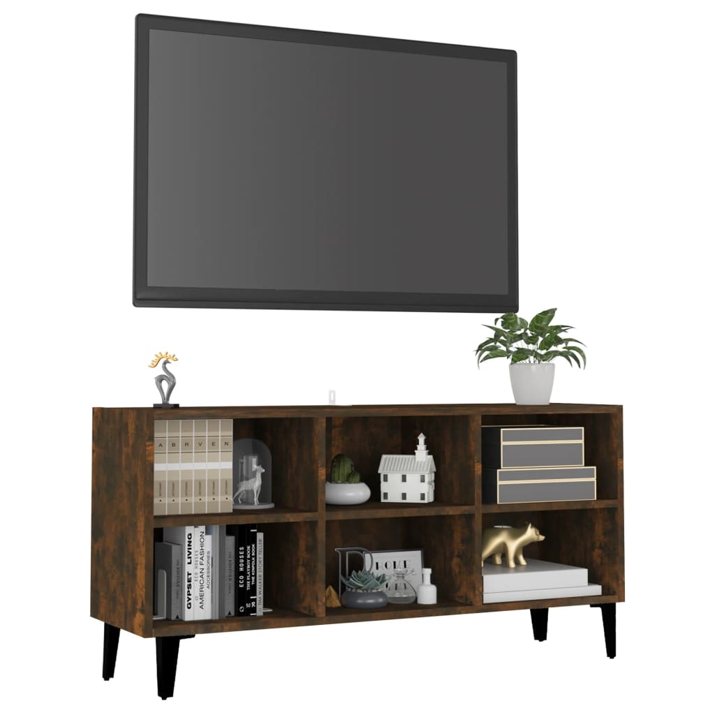 Tv-meubel met metalen poten 103,5x30x50 cm gerookt eikenkleurig