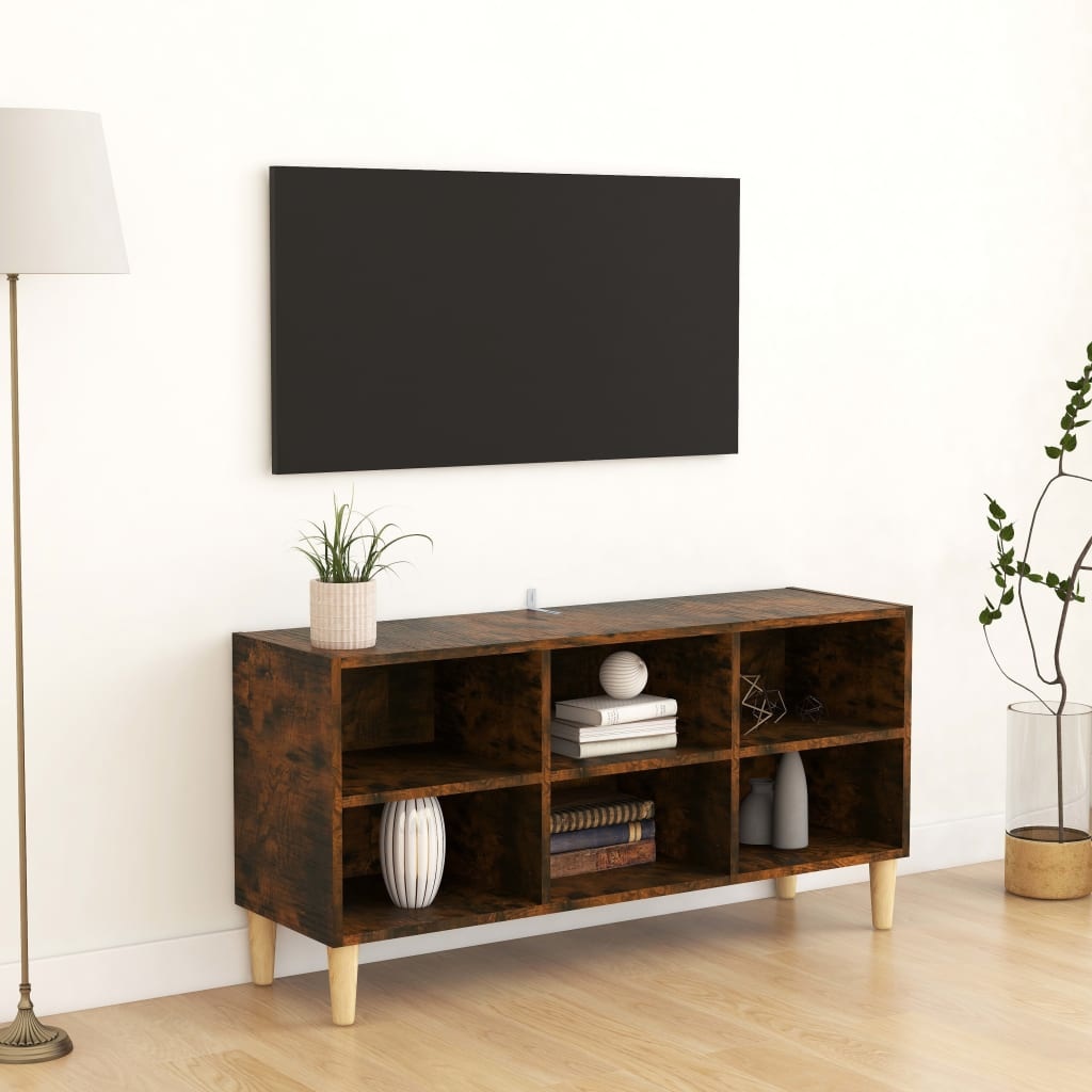Tv-meubel met houten poten 103,5x30x50 cm gerookt eikenkleurig