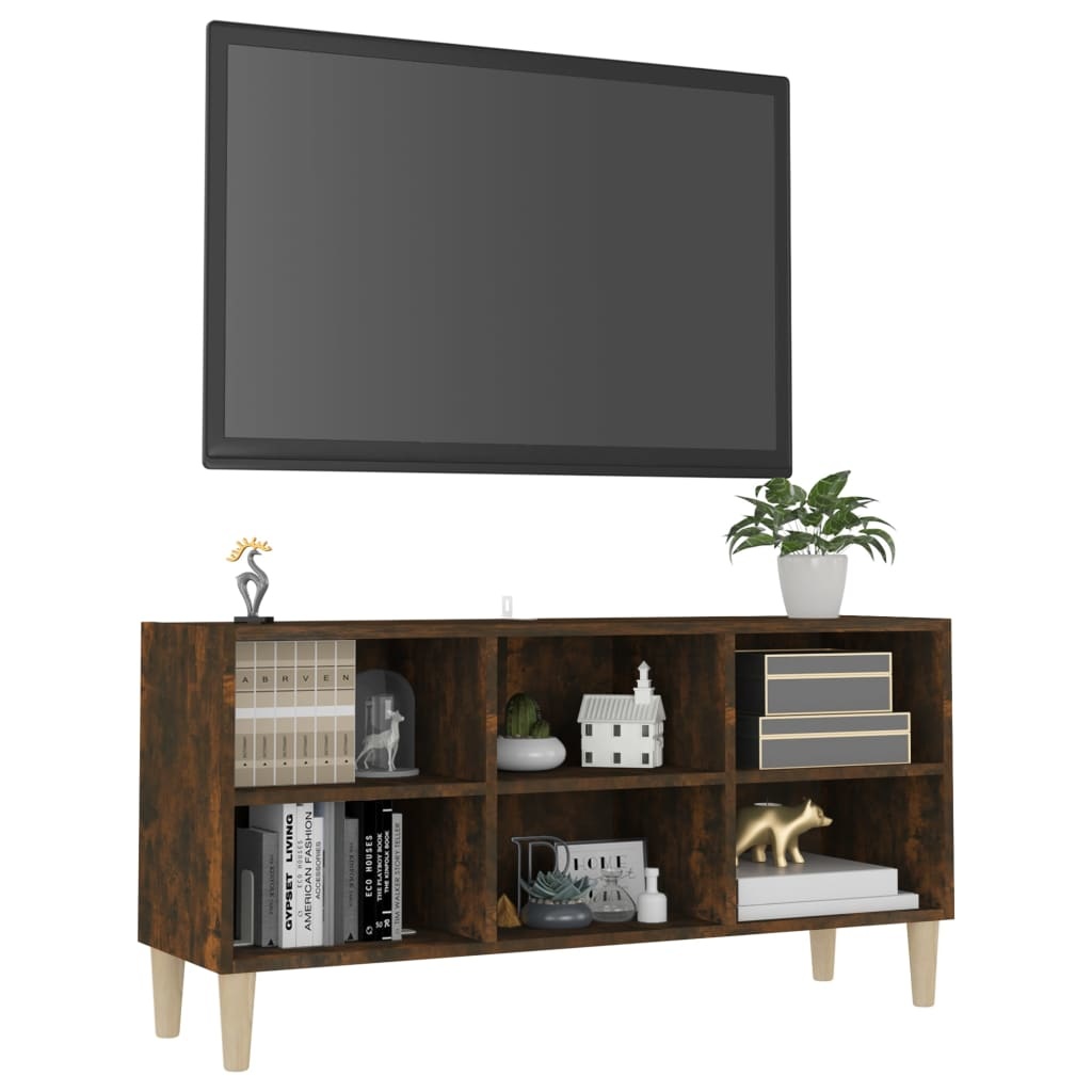 Tv-meubel met houten poten 103,5x30x50 cm gerookt eikenkleurig