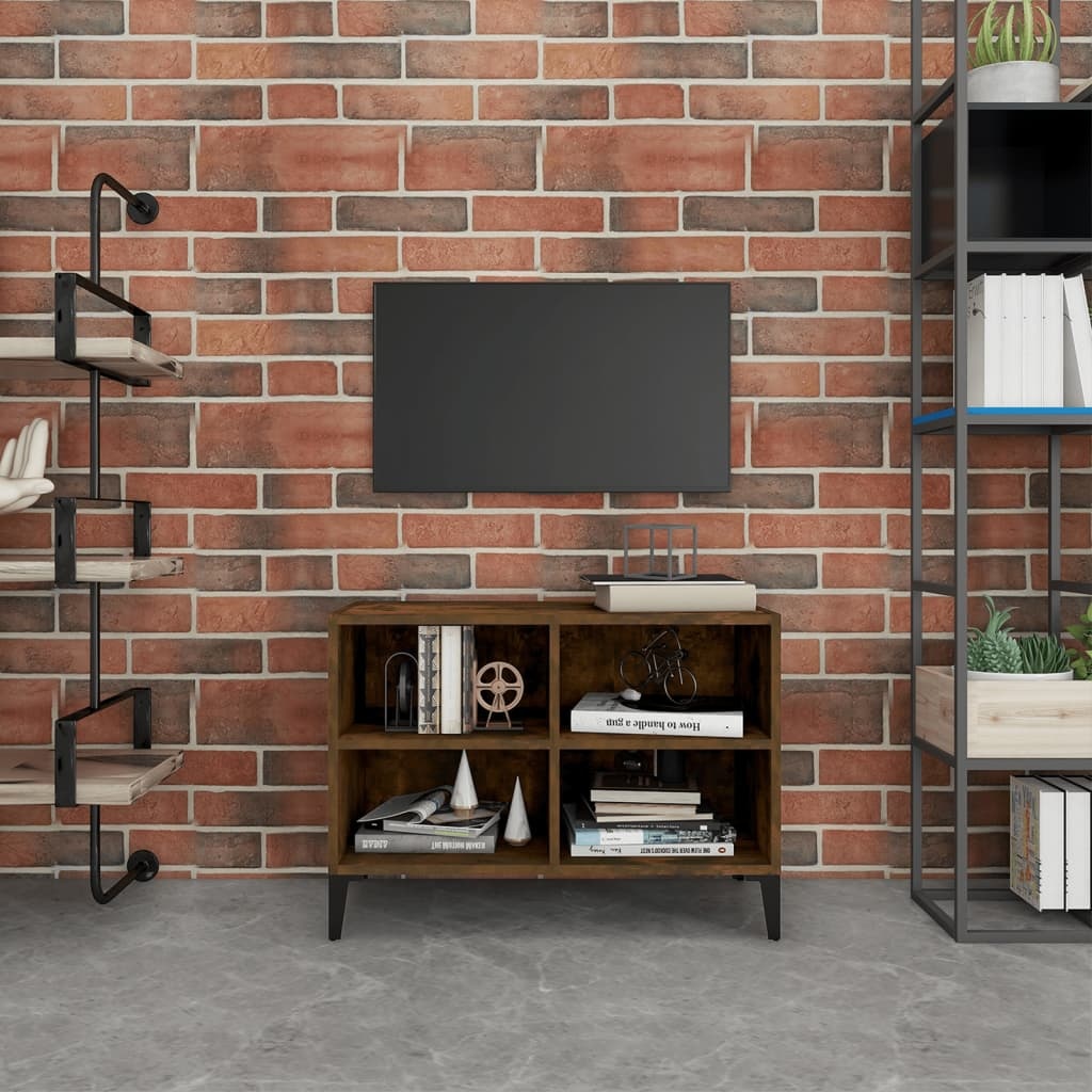 Tv-meubel met metalen poten 69,5x30x50 cm gerookt eikenkleurig
