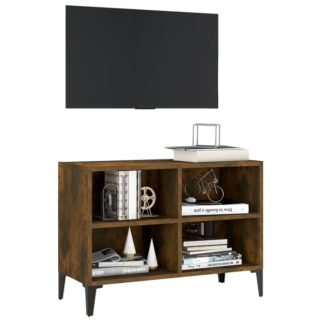 Tv-meubel met metalen poten 69,5x30x50 cm gerookt eikenkleurig