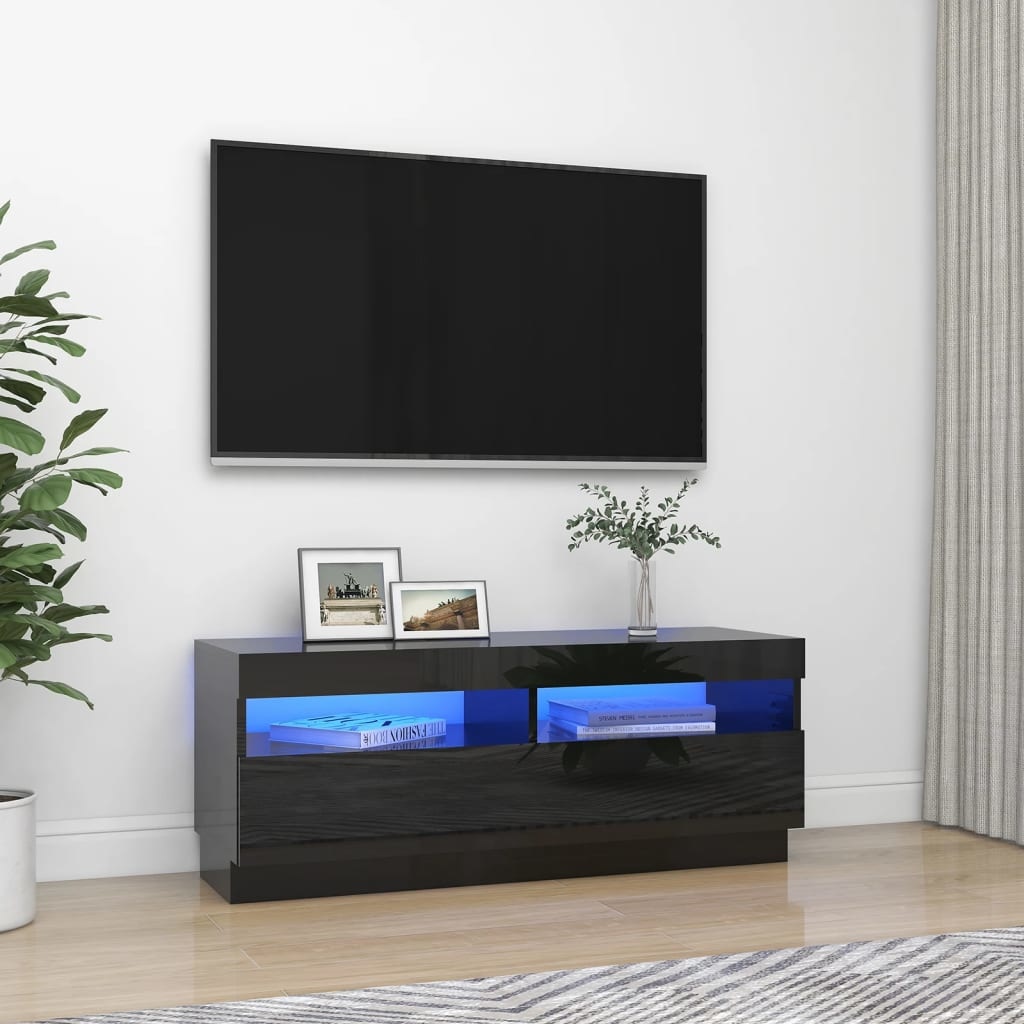 Tv-meubel met LED-verlichting 100x35x40 cm hoogglans zwart