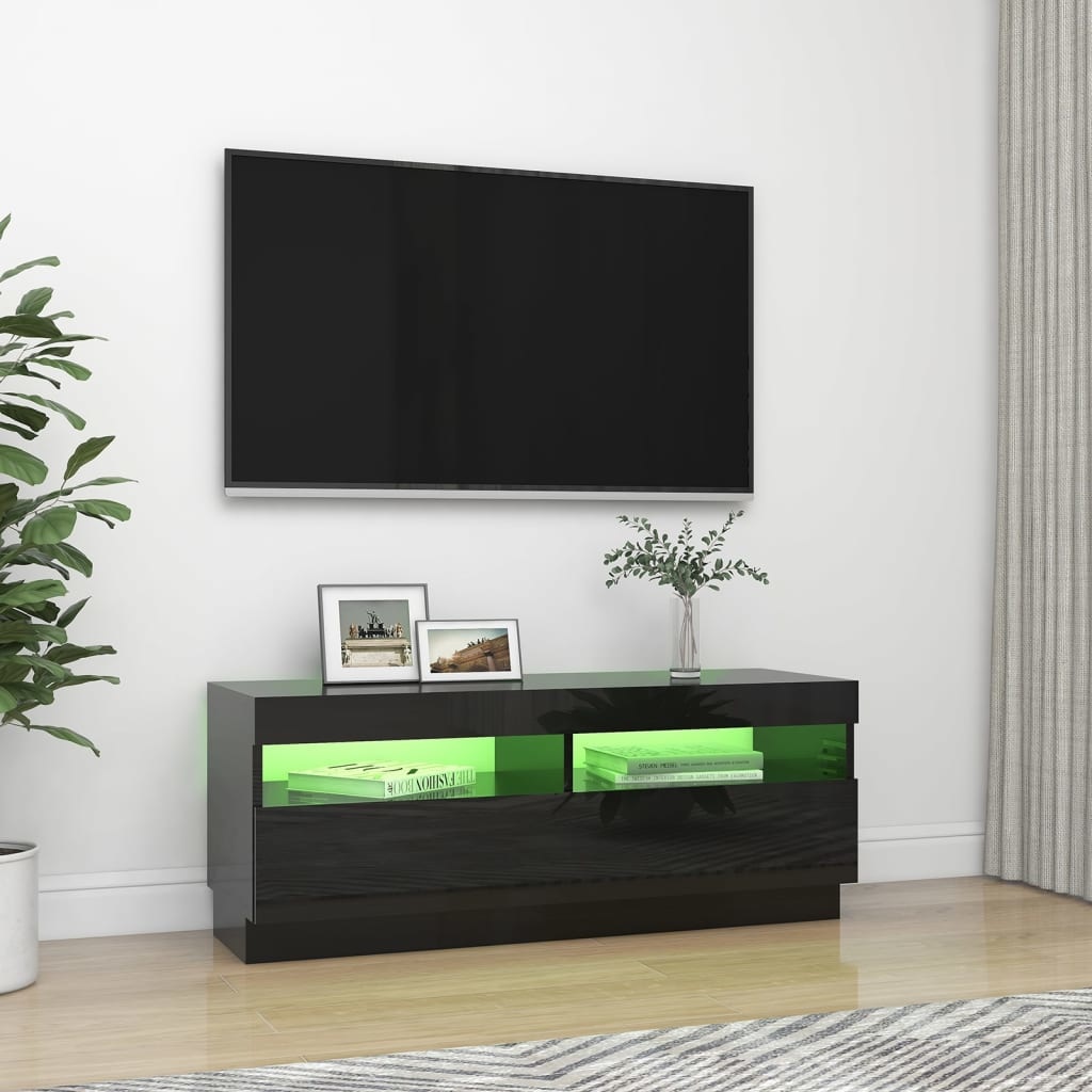 Tv-meubel met LED-verlichting 100x35x40 cm hoogglans zwart