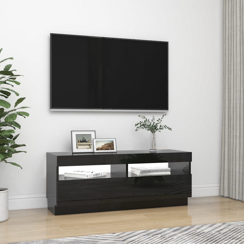 Tv-meubel met LED-verlichting 100x35x40 cm hoogglans zwart