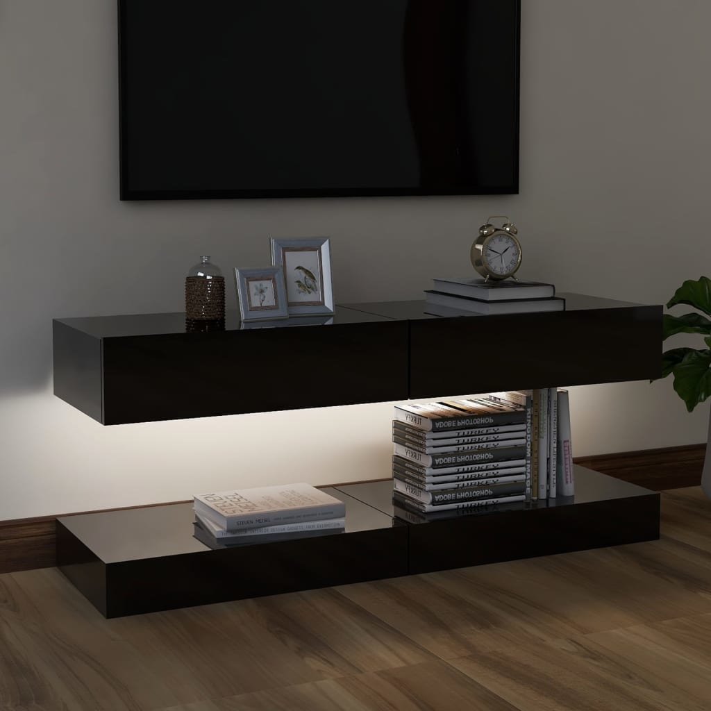 Tv-meubelen 2 st met LED-verlichting 60x35 cm hoogglans zwart