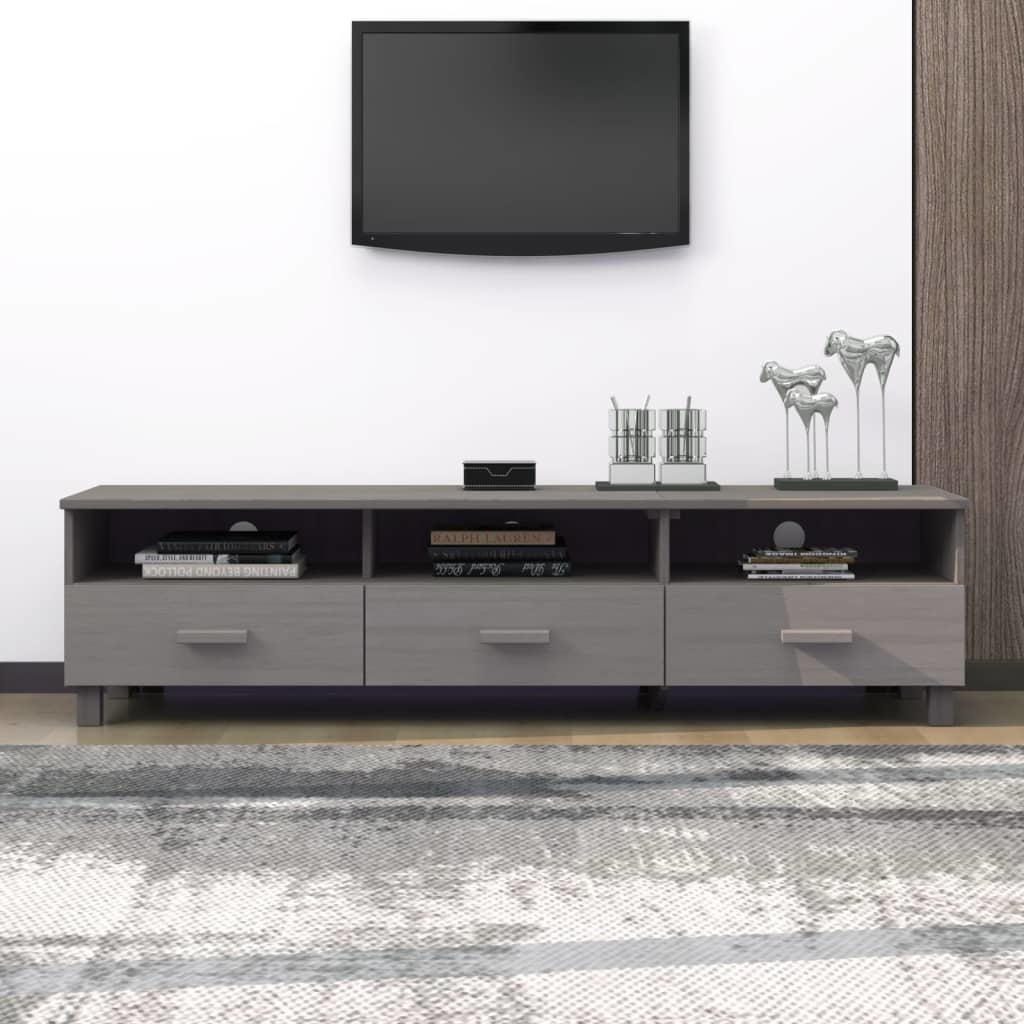 Tv-meubel HAMAR 158x40x40 cm massief grenenhout lichtgrijs
