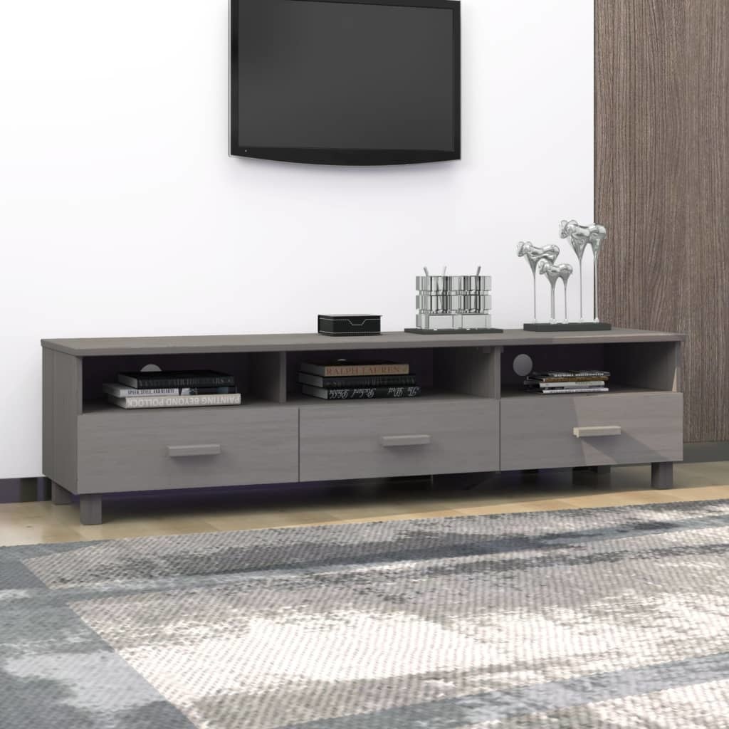 Tv-meubel HAMAR 158x40x40 cm massief grenenhout lichtgrijs