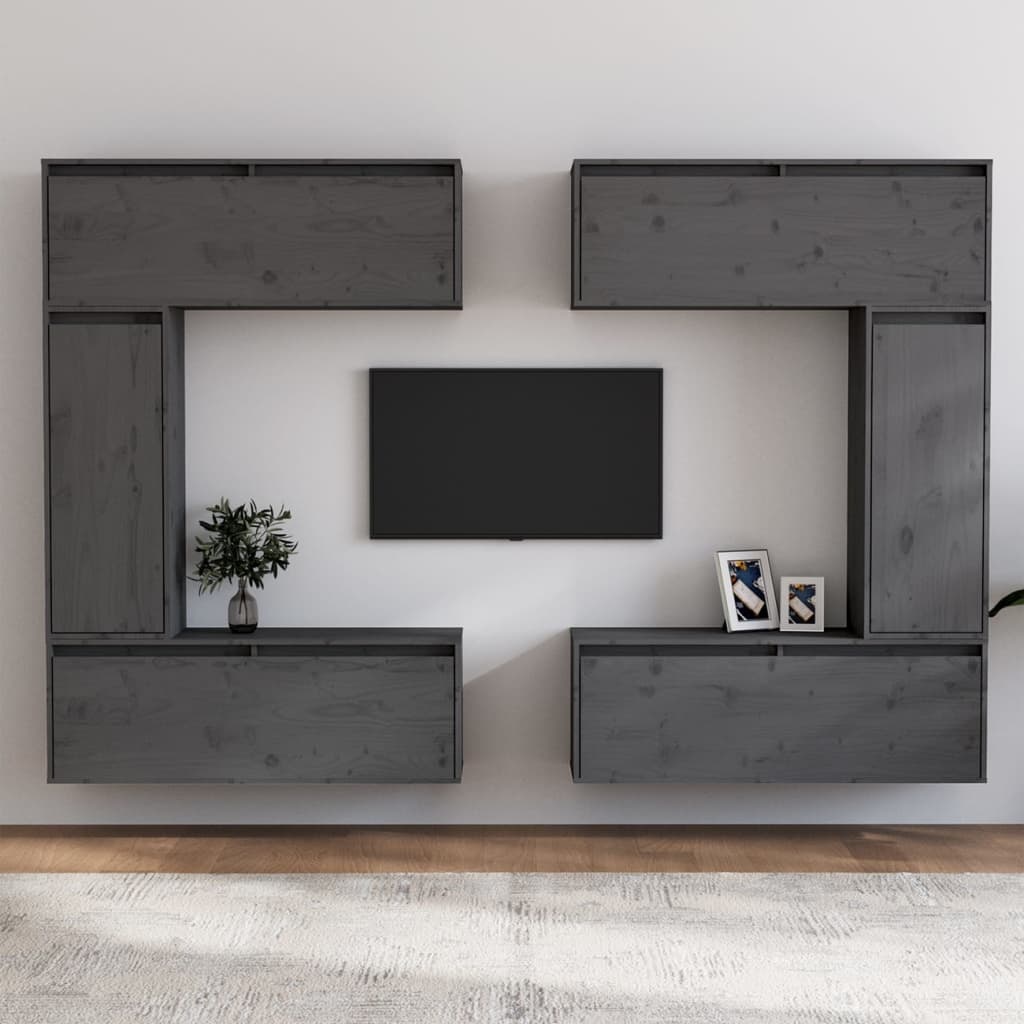 Tv-meubelen 6 st massief grenenhout grijs
