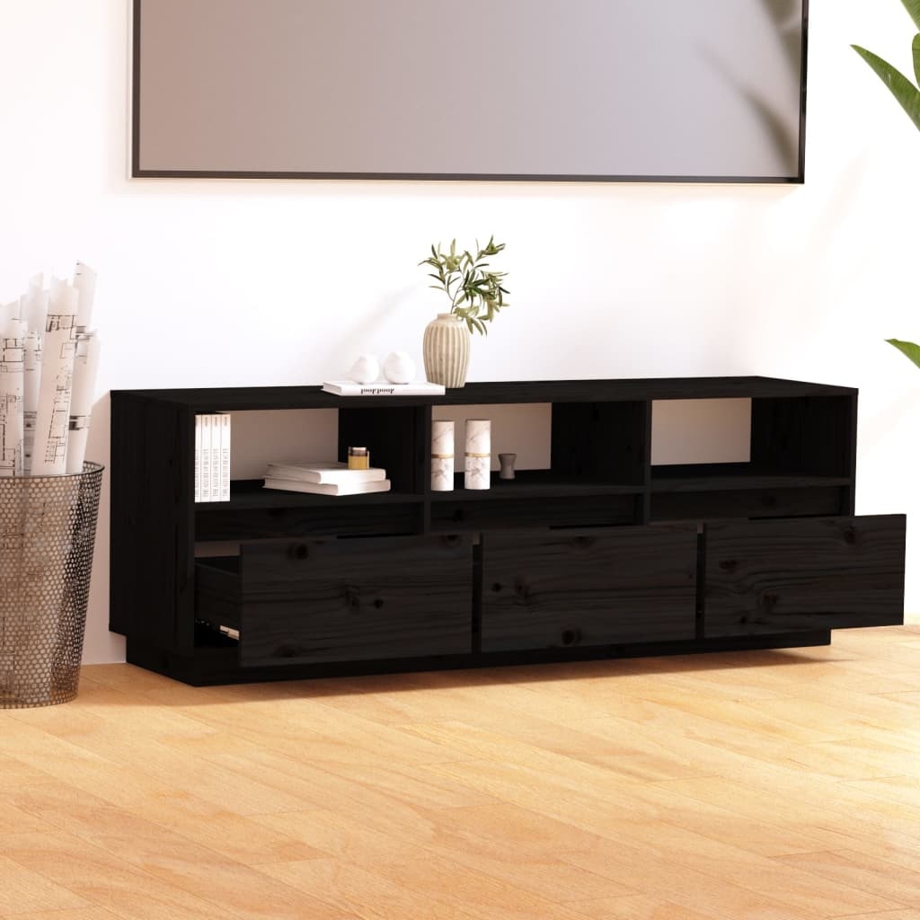 Tv-meubel 140x37x50 cm massief grenenhout zwart
