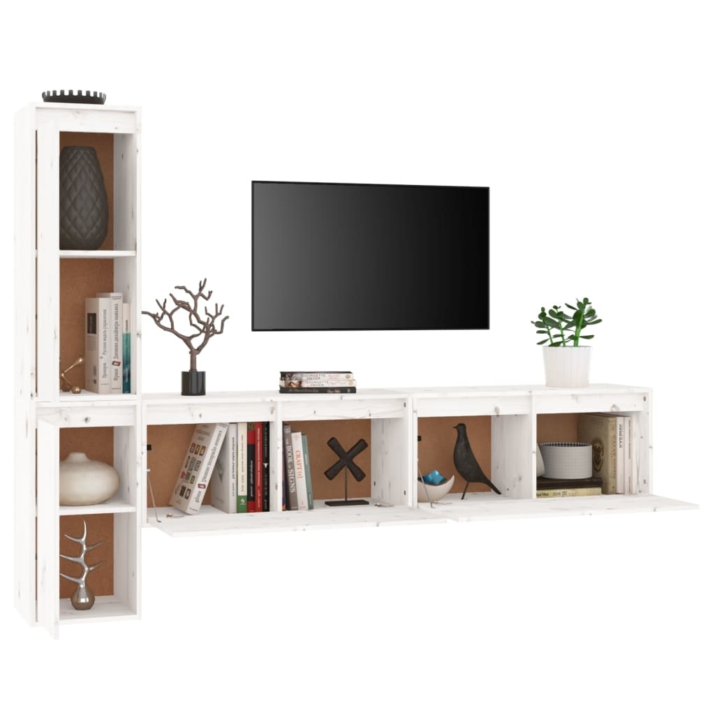 Tv-meubelen 4 st massief grenenhout wit