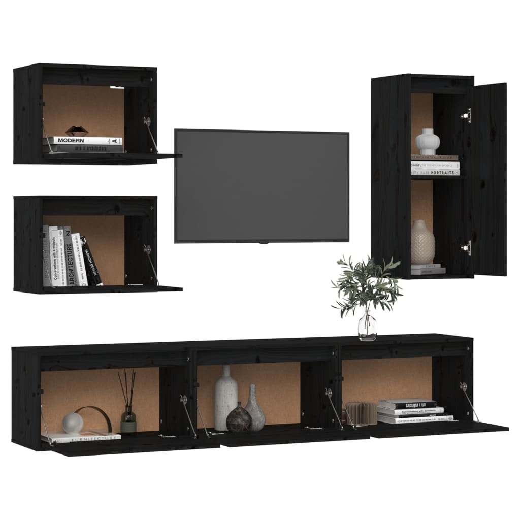 Tv-meubelen 6 st massief grenenhout zwart