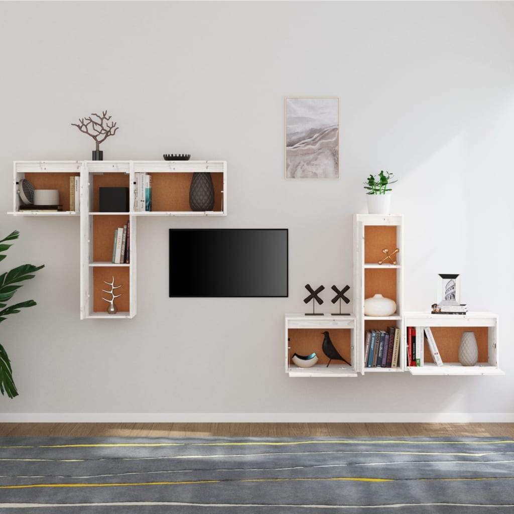 Tv-meubelen 6 st massief grenenhout wit