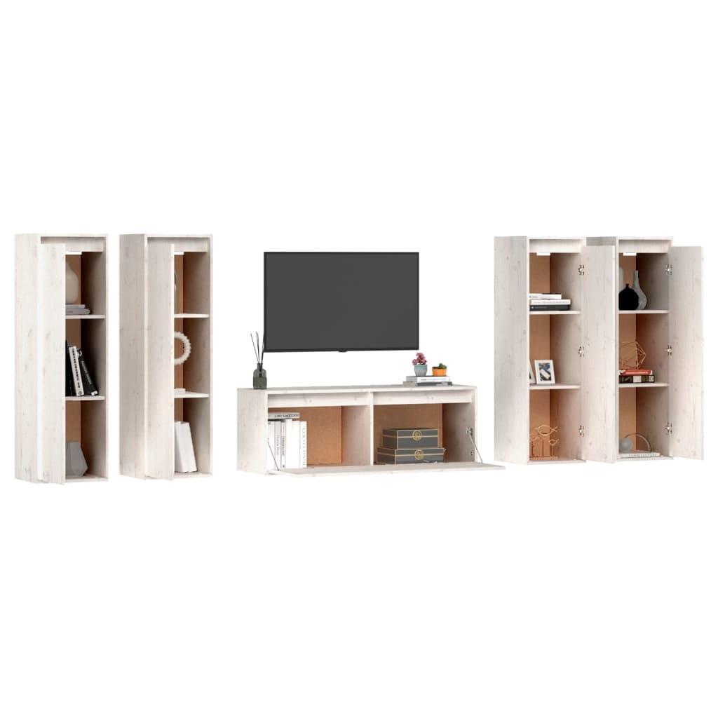 Tv-meubelen 5 st massief grenenhout wit