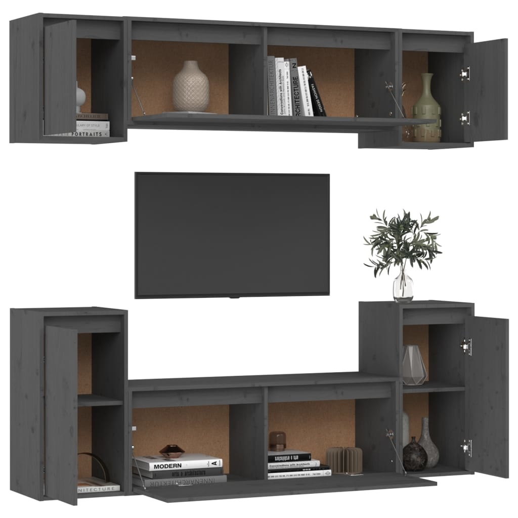 Tv-meubelen 6 st massief grenenhout grijs