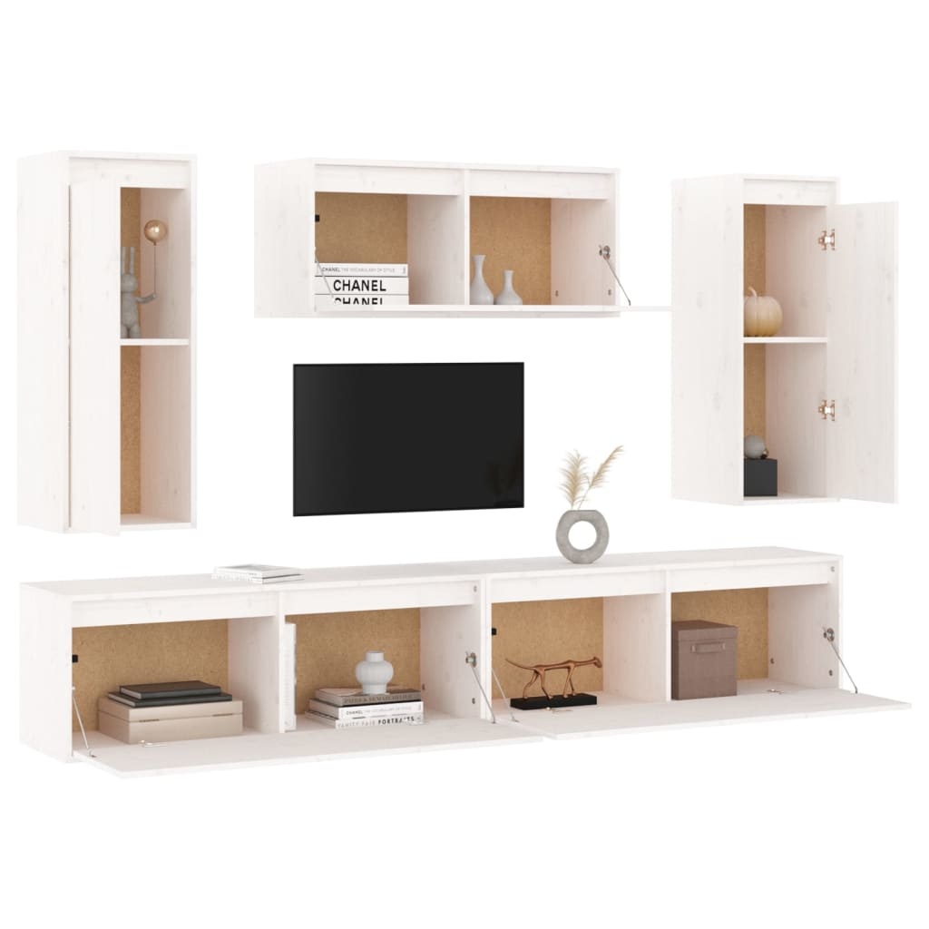 Tv-meubelen 5 st massief grenenhout wit