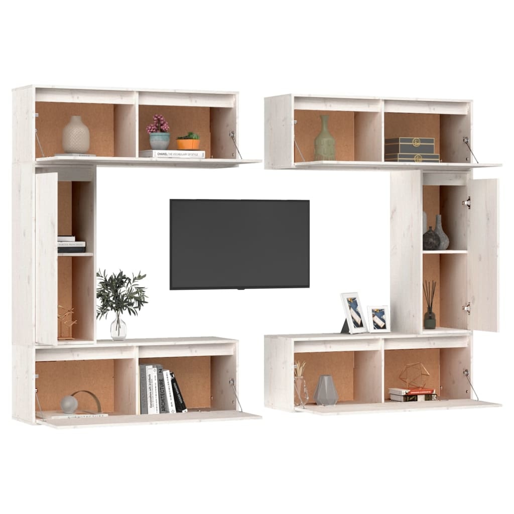 Tv-meubelen 6 st massief grenenhout wit