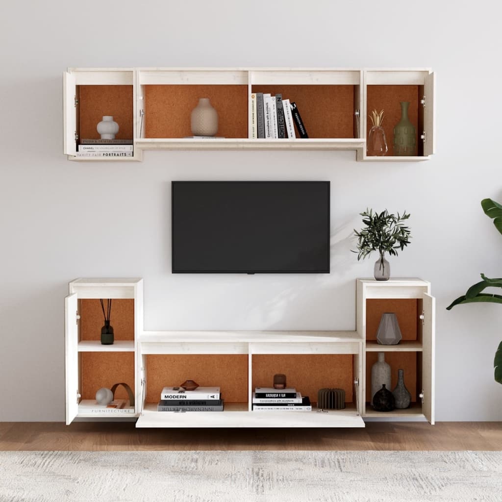 Tv-meubelen 6 st massief grenenhout wit