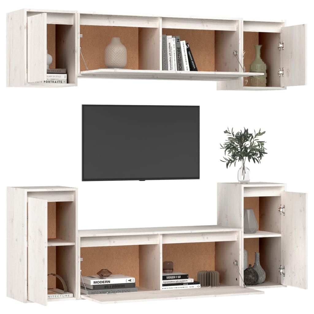 Tv-meubelen 6 st massief grenenhout wit