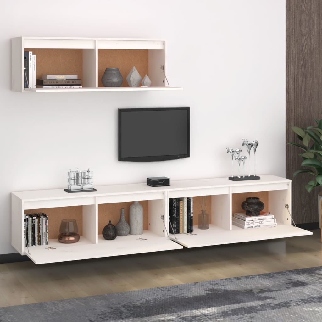 Tv-meubelen 3 st massief grenenhout wit