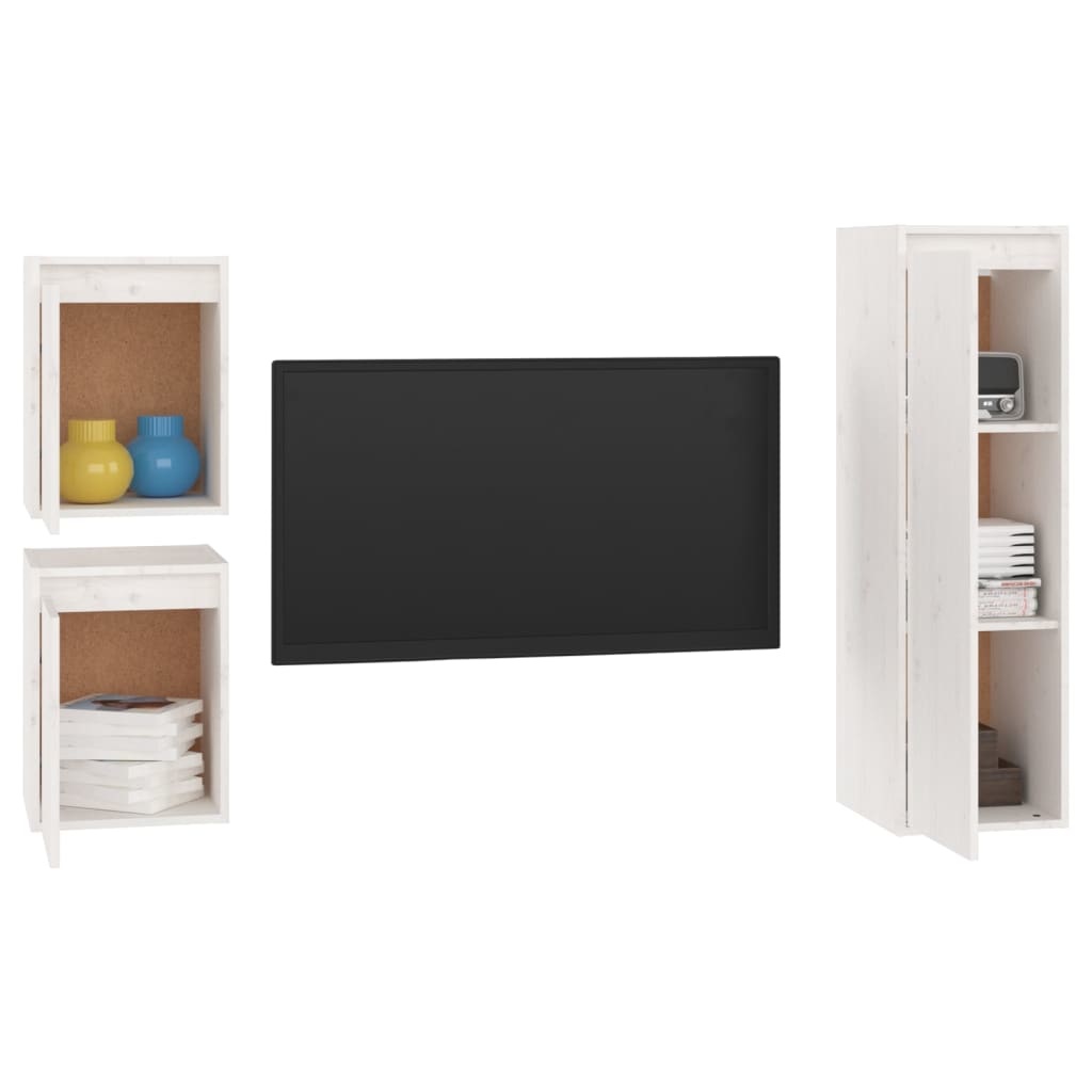 Tv-meubelen 3 st massief grenenhout wit