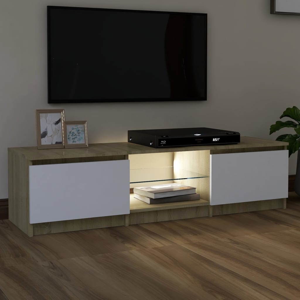 Tv-meubel met LED-verlichting 140x40x35,5 cm wit sonoma eiken