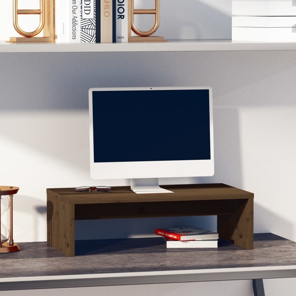 Monitorstandaard 50x27x15 cm massief grenenhout honingbruin