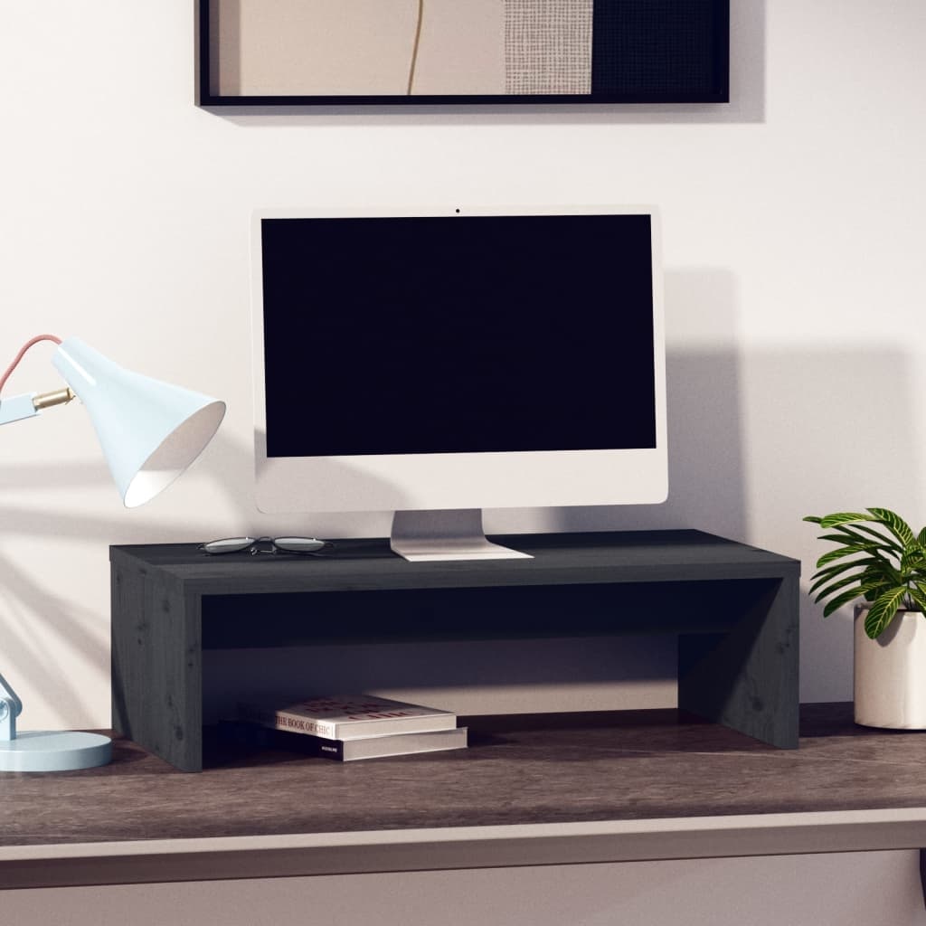 Monitorstandaard 50x27x15 cm massief grenenhout grijs