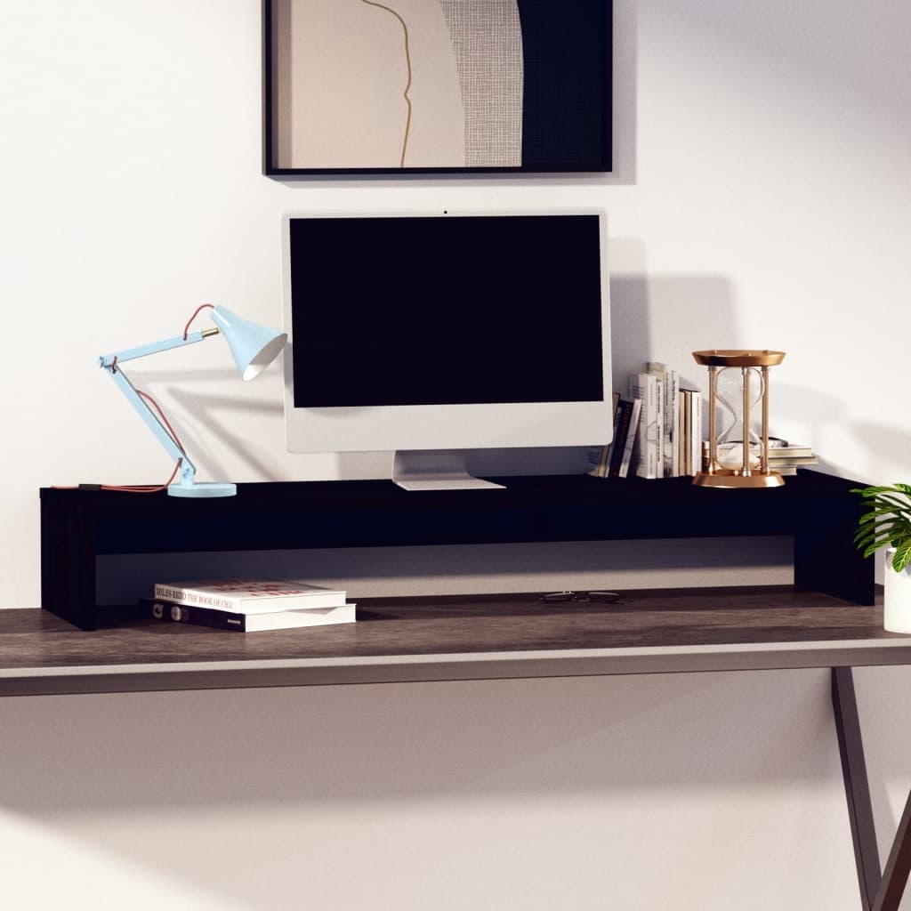 Monitorstandaard 100x27x15 cm massief grenenhout zwart