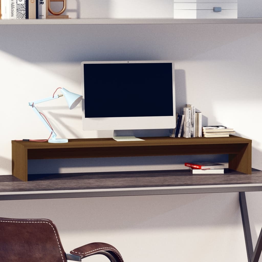 Monitorstandaard 100x27x15 cm massief grenenhout honingbruin