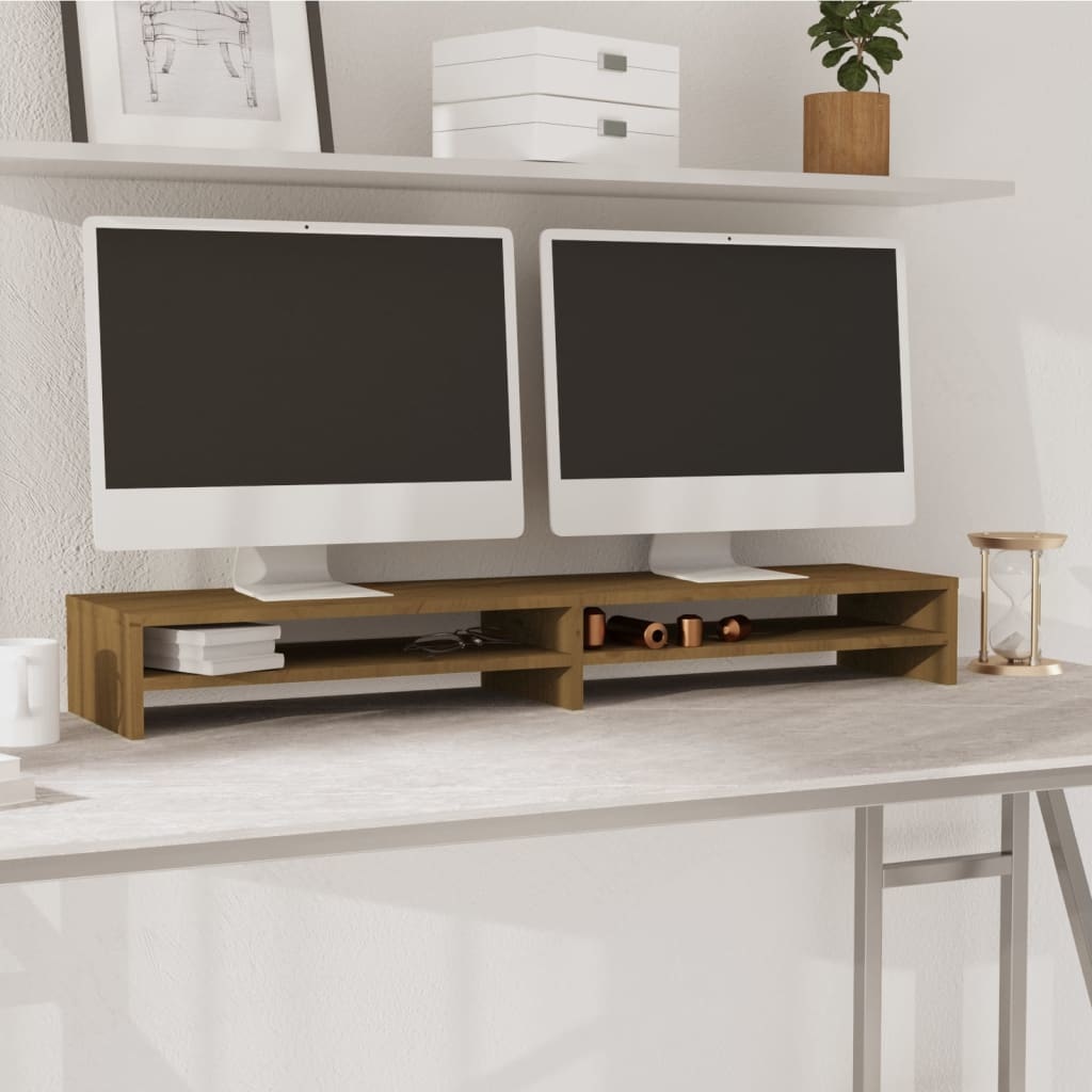 Monitorstandaard 100x24x13 cm massief grenenhout honingbruin