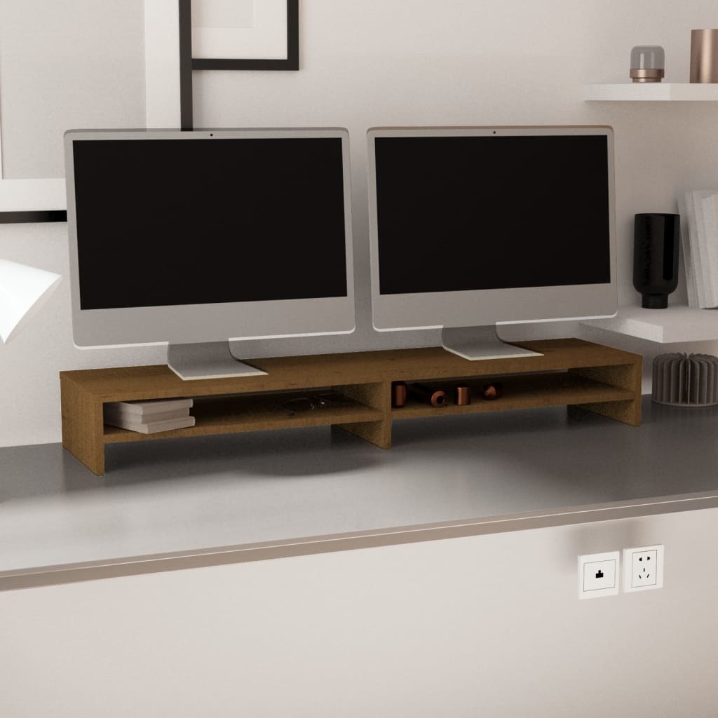 Monitorstandaard 100x24x13 cm massief grenenhout honingbruin