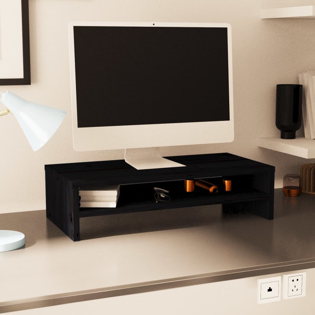 Monitorstandaard 50x24x13 cm massief grenenhout zwart