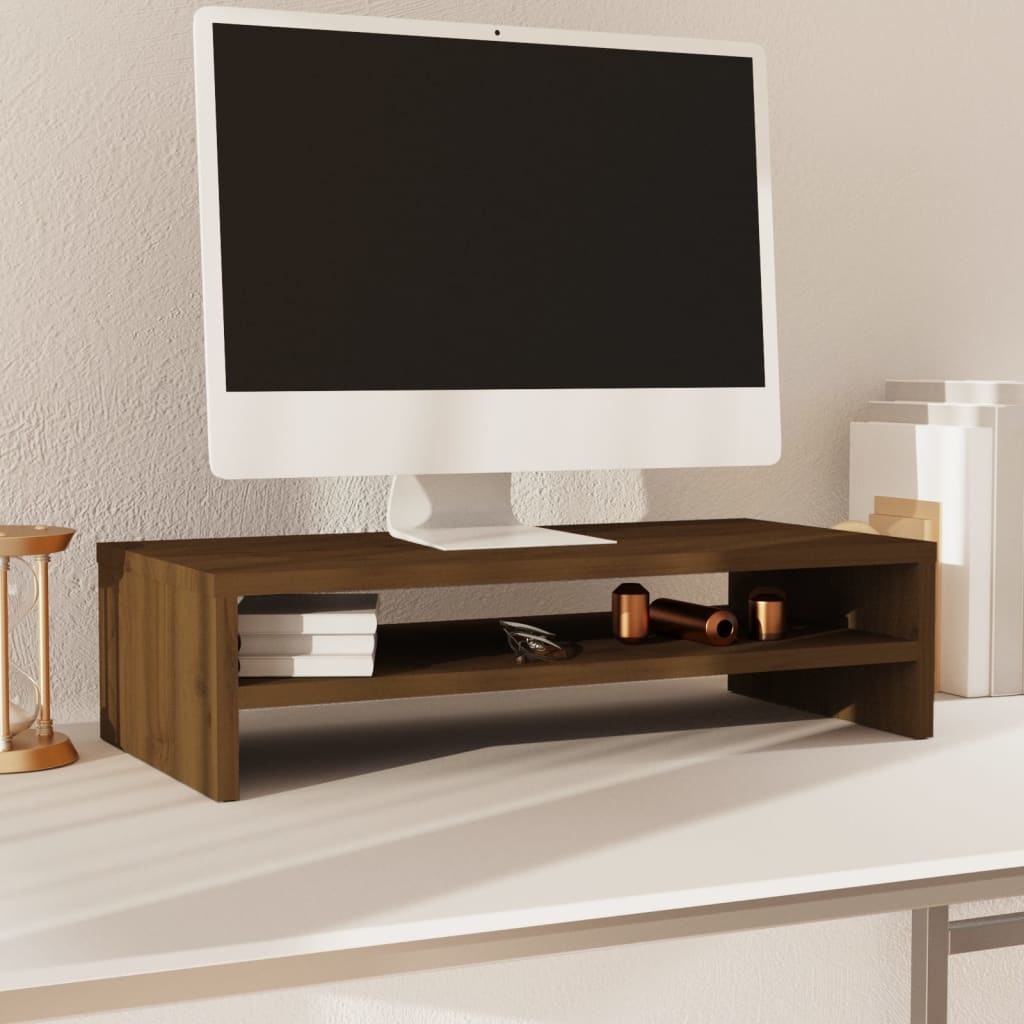 Monitorstandaard 50x24x13 cm massief grenenhout honingbruin