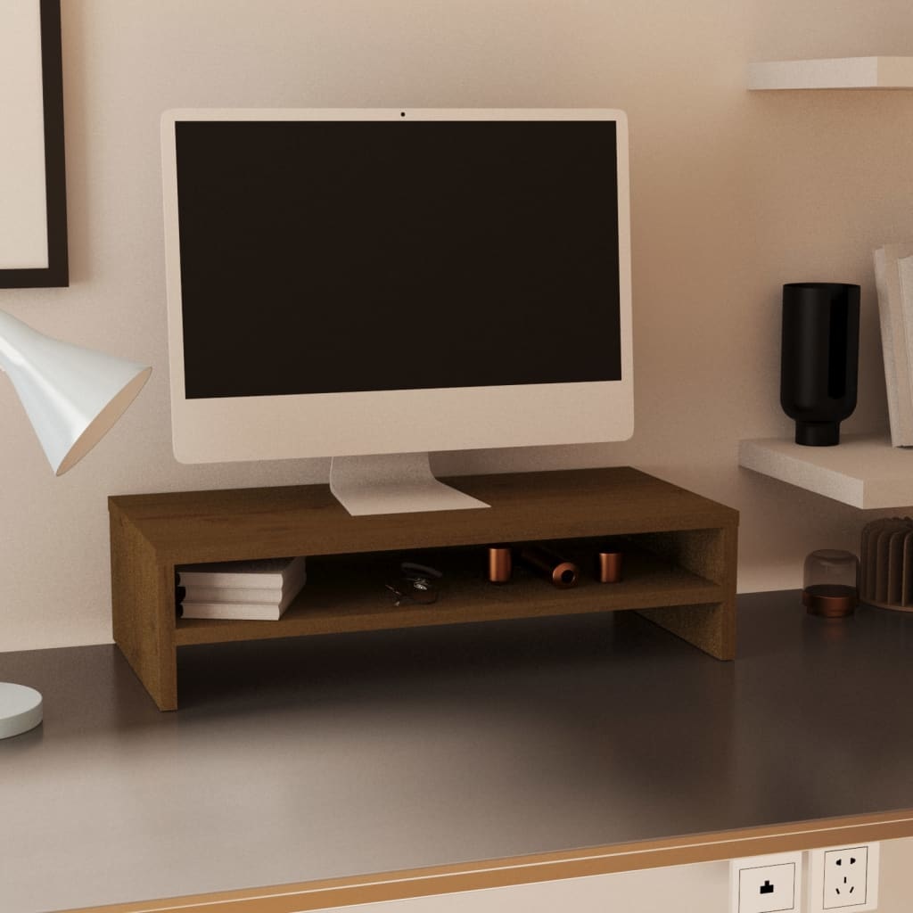 Monitorstandaard 50x24x13 cm massief grenenhout honingbruin