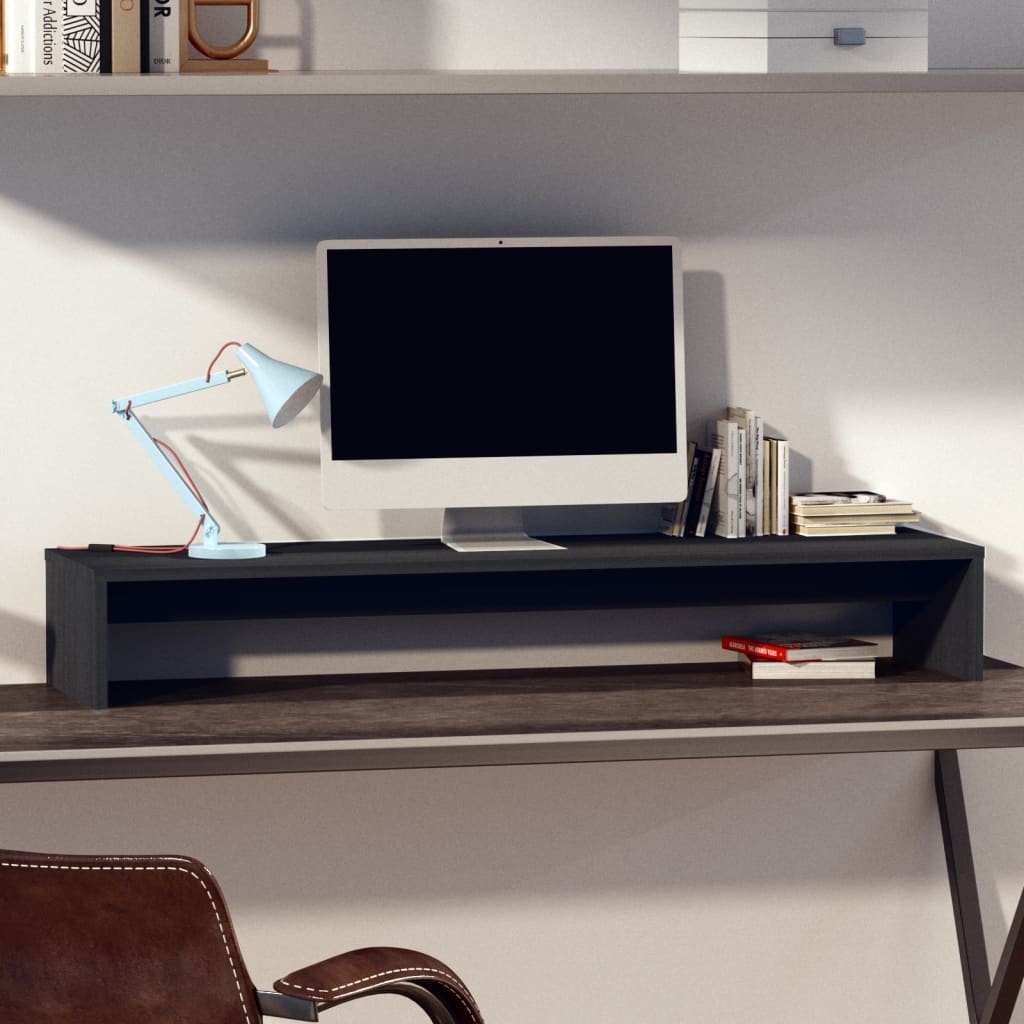 Monitorstandaard 100x27x15 cm massief grenenhout grijs