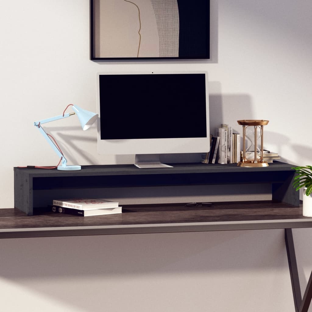 Monitorstandaard 100x27x15 cm massief grenenhout grijs