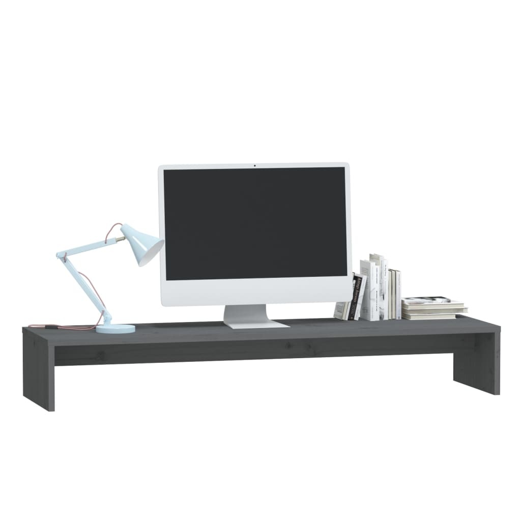 Monitorstandaard 100x27x15 cm massief grenenhout grijs