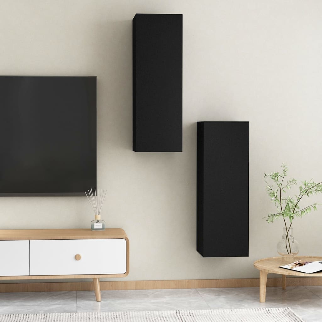 Tv-meubelen 2 st 30,5x30x90 cm spaanplaat zwart