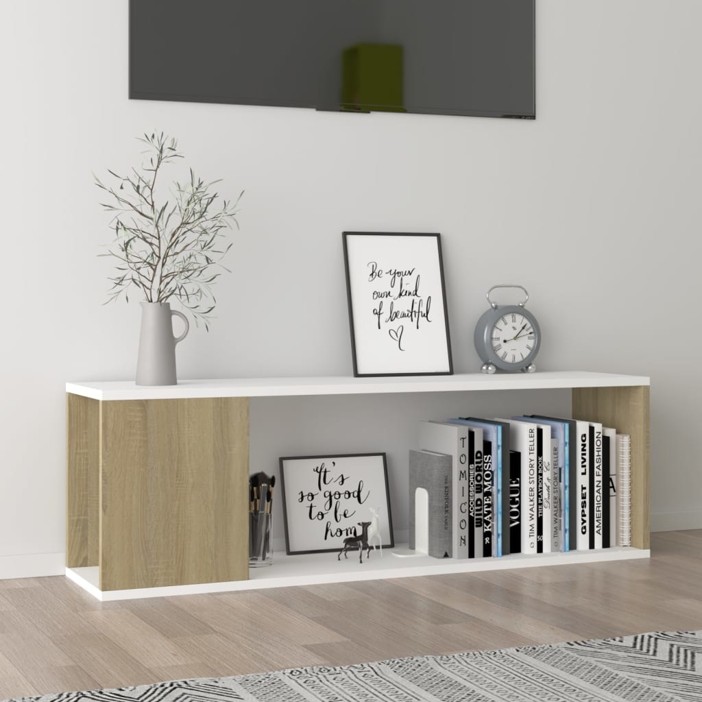 Tv-meubel 100x24x32 cm spaanplaat wit en sonoma eikenkleurig