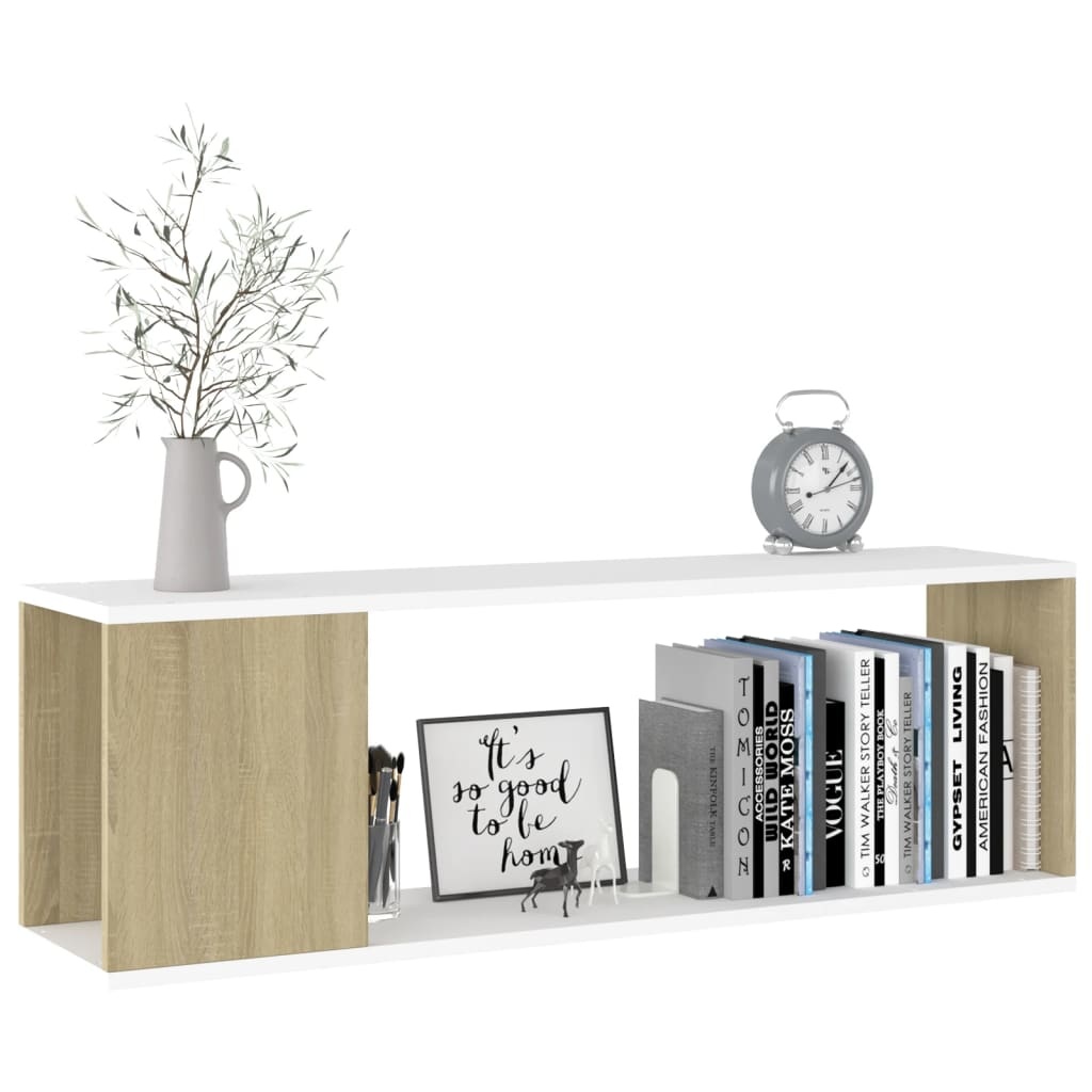 Tv-meubel 100x24x32 cm spaanplaat wit en sonoma eikenkleurig
